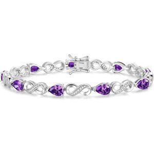 Infinity Birthstone Tennis Bracelet Silver Pear Shape Gemstone - Feb.-Amethyst